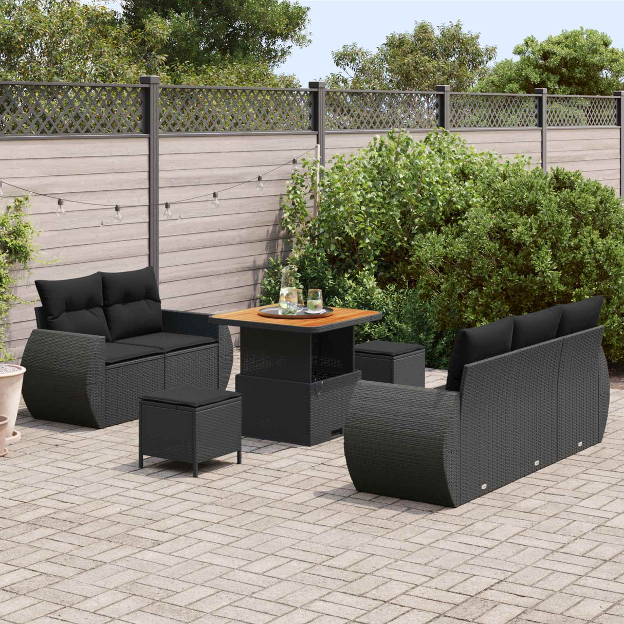 vidaXL Tuinbank Set 8 pcs Zwart poly rattan