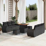 vidaXL Tuinbank Set met kussen met opslag 9 pcs Zwart poly rattan