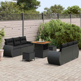 vidaXL Tuinbank Set met kussen met opslag 9 pcs Zwart poly rattan