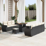 vidaXL Tuinbank Set met kussen met opslag 10 pcs Zwart poly rattan