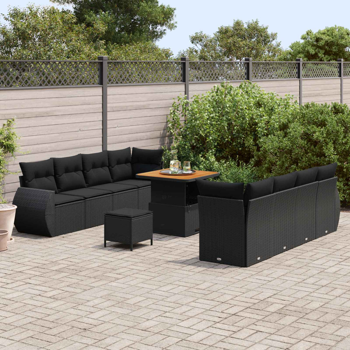 vidaXL Tuinbank Set met kussen met opslag 11 pcs Zwart poly rattan
