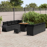 vidaXL Tuinbank Set met kussen met opslag 11 pcs Zwart poly rattan