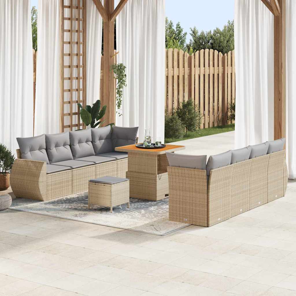 vidaXL Tuinbank Set met kussen met opslag 11 pcs Zwart poly rattan