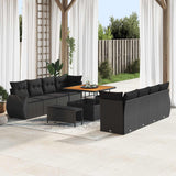 vidaXL Tuinbank Set met kussen met opslag 11 pcs Zwart poly rattan