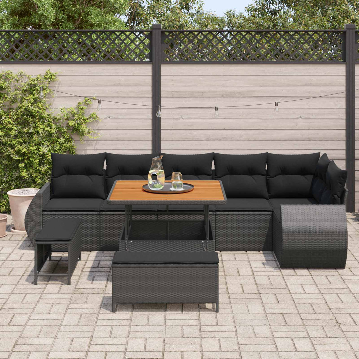 vidaXL Tuinbank Set 9 pcs Zwart poly rattan
