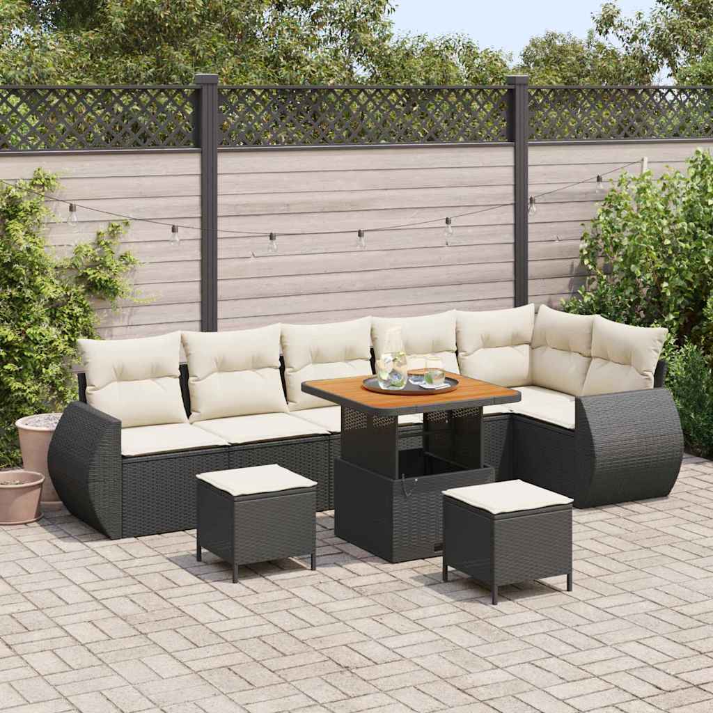 vidaXL Tuinbank Set 9 pcs Zwart poly rattan