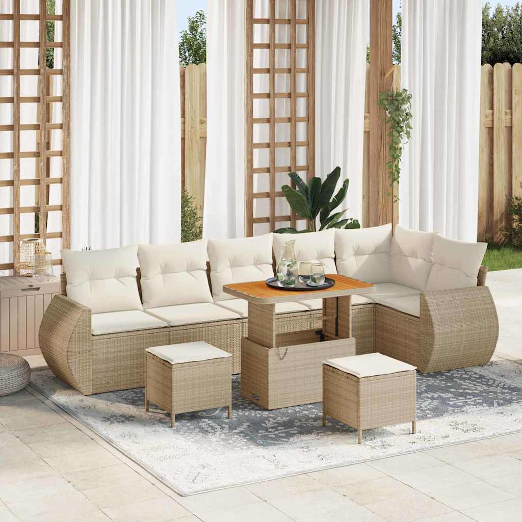 vidaXL Tuinbank Set 9 pcs Zwart poly rattan