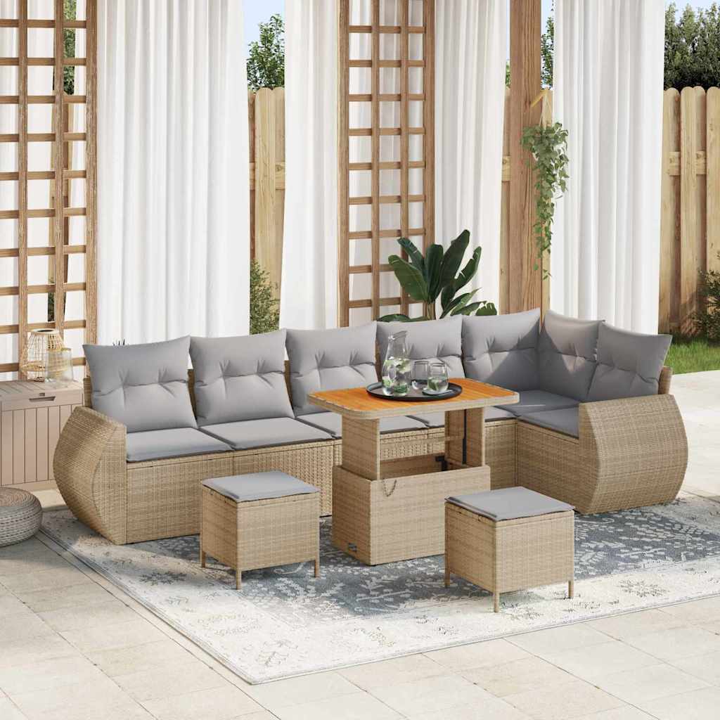 vidaXL Tuinbank Set 9 pcs Zwart poly rattan