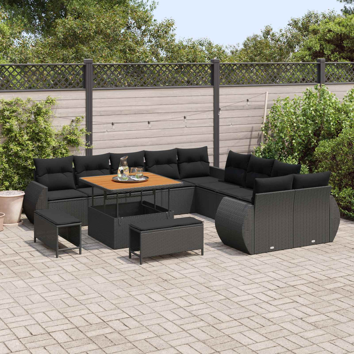 vidaXL Tuinbank Set 13 pcs Zwart poly rattan