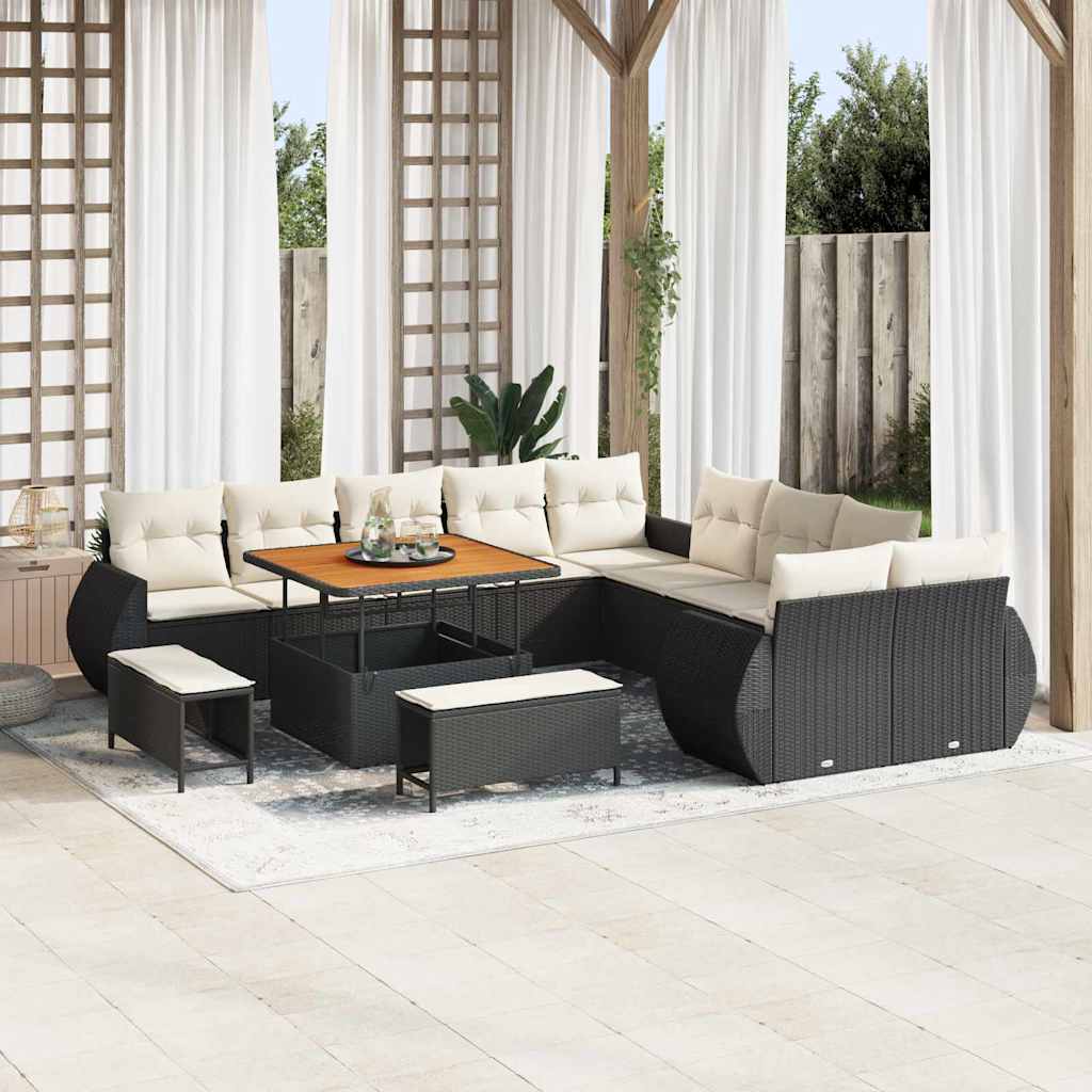 vidaXL Tuinbank Set 13 pcs Zwart poly rattan