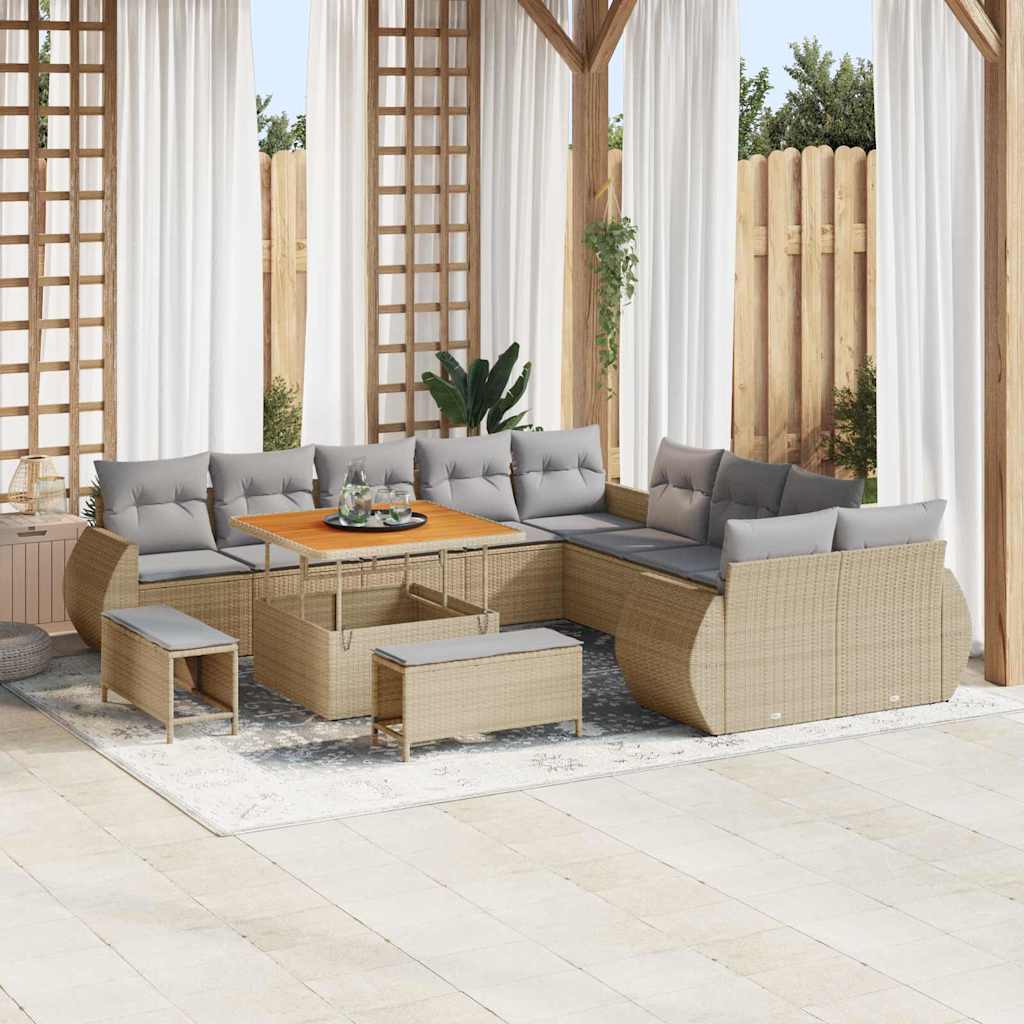 vidaXL Tuinbank Set 13 pcs Zwart poly rattan