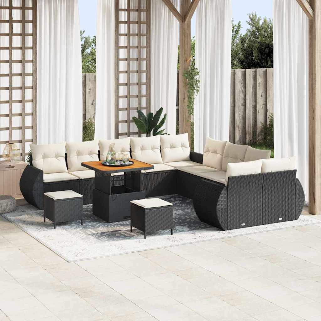 vidaXL Tuinbank Set 13 pcs Zwart poly rattan