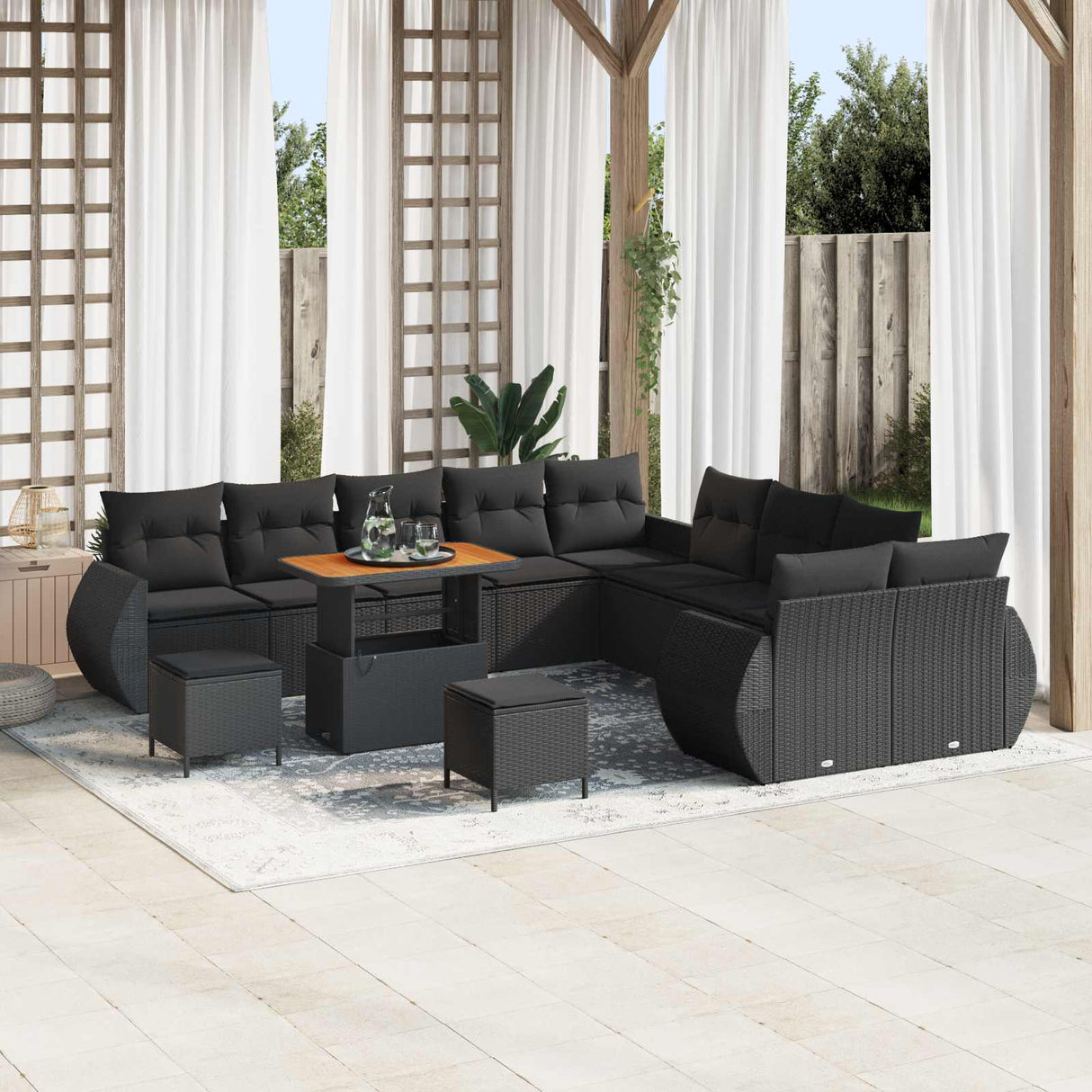 vidaXL Tuinbank Set 13 pcs Zwart poly rattan