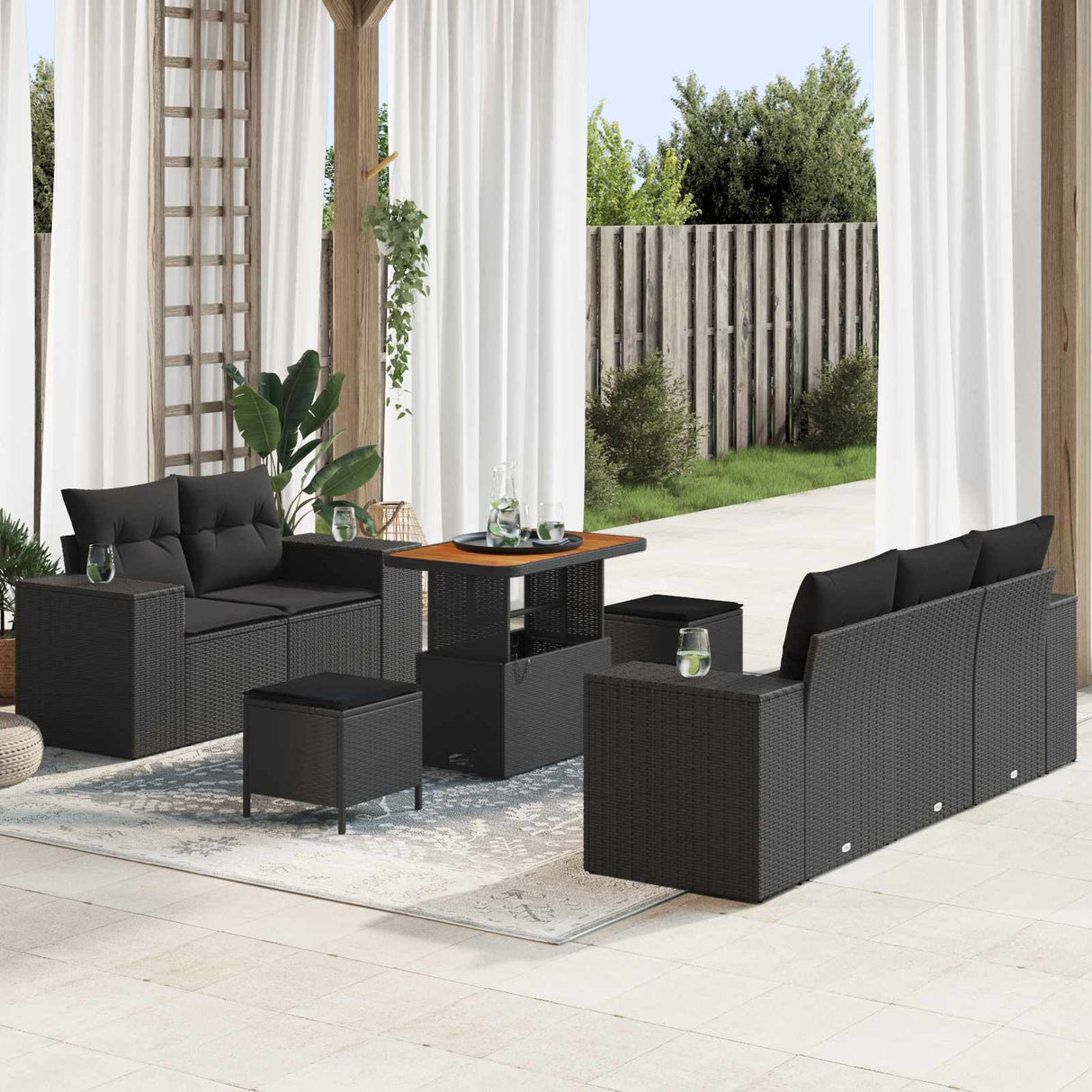 vidaXL Tuinbank Set 8 pcs Zwart poly rattan