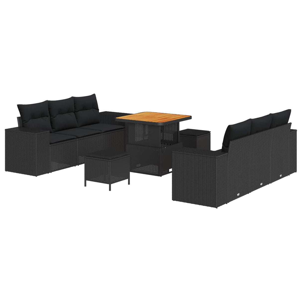 vidaXL Tuinbank Set met kussen 9 pcs Zwart Poly rattan