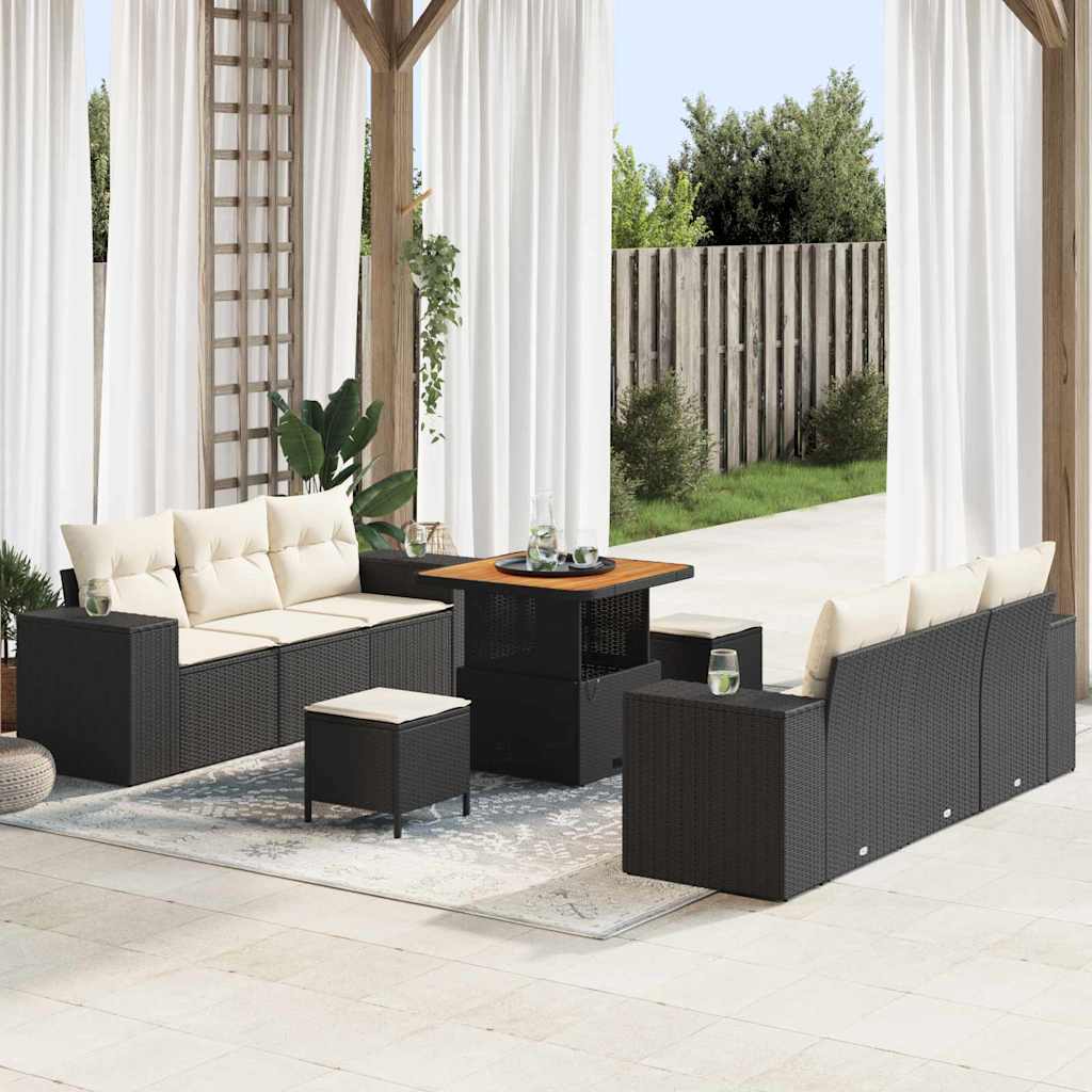vidaXL Tuinbank Set met kussen 9 pcs Zwart Poly rattan
