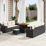 vidaXL Tuinbank Set met kussen 9 pcs Zwart Poly rattan