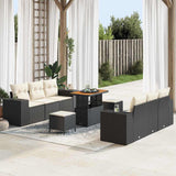 vidaXL Tuinbank Set met kussen 9 pcs Zwart Poly rattan