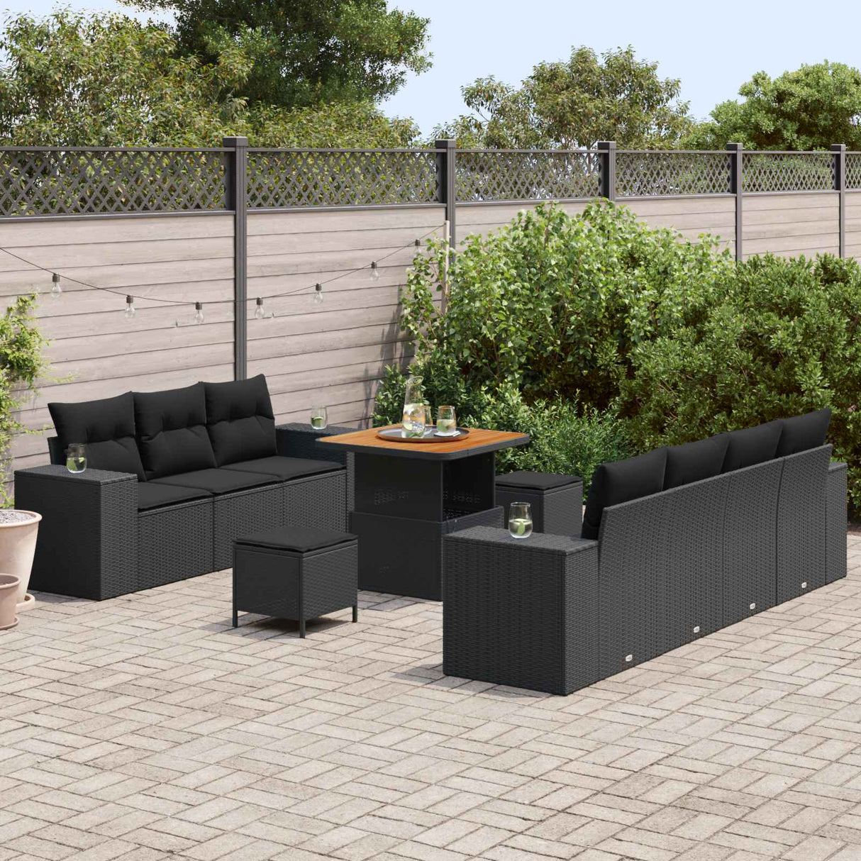 vidaXL Tuinbank Set 10 pcs Zwart poly rattan