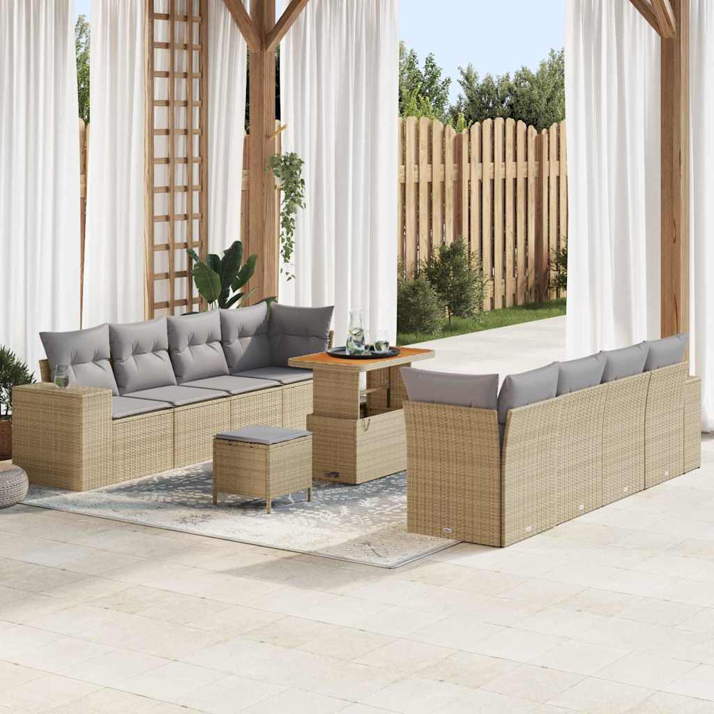 vidaXL Tuinbank Set met kussen 11 pcs Zwart poly rattan