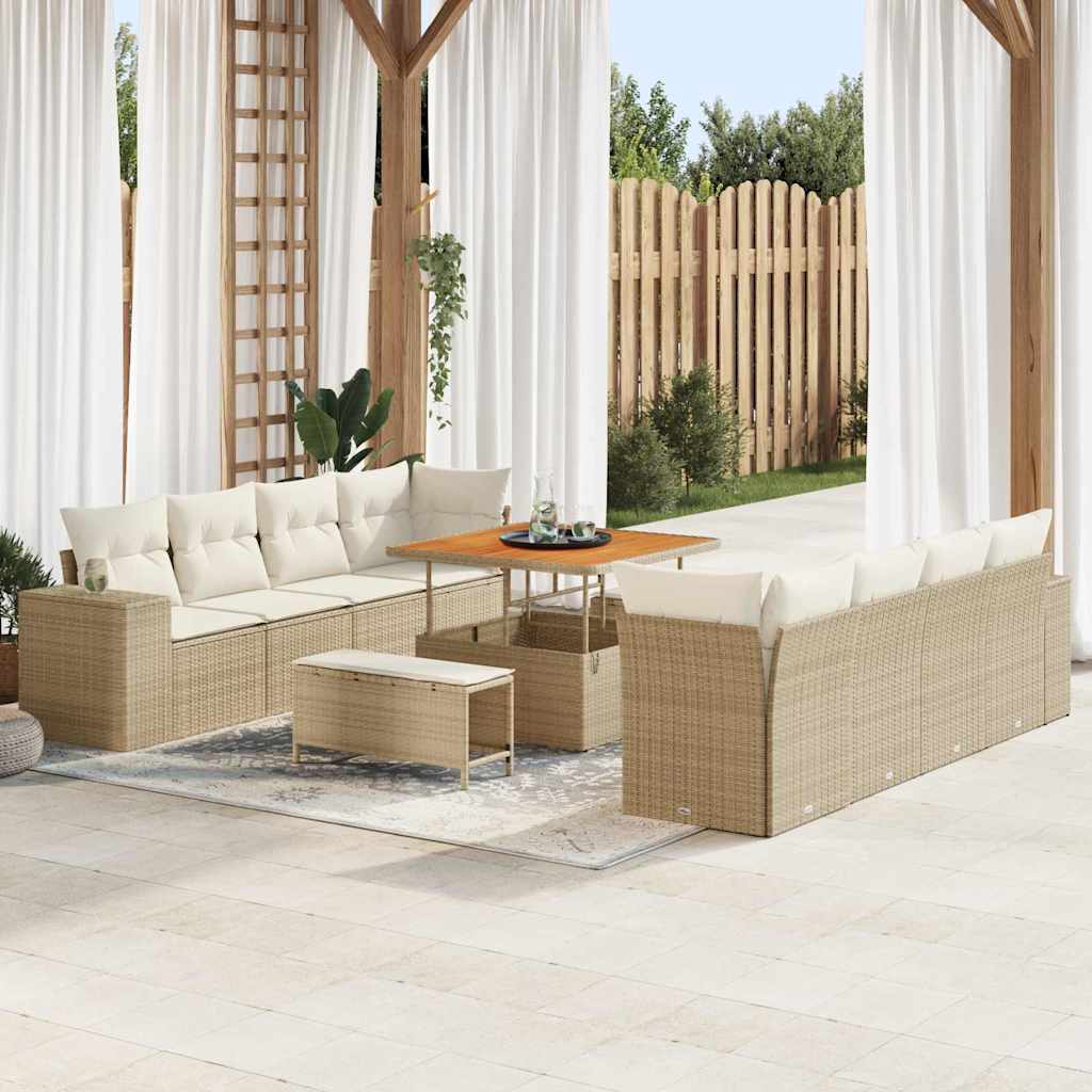 vidaXL Tuinbank Set met kussen 11 pcs Zwart poly rattan