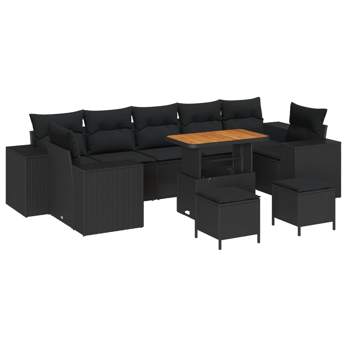 vidaXL Tuinbank Set 10 pcs Zwart poly rattan