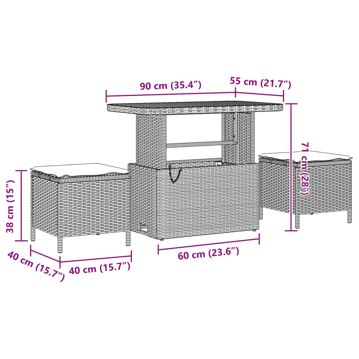 vidaXL Tuinbank Set 10 pcs Zwart poly rattan