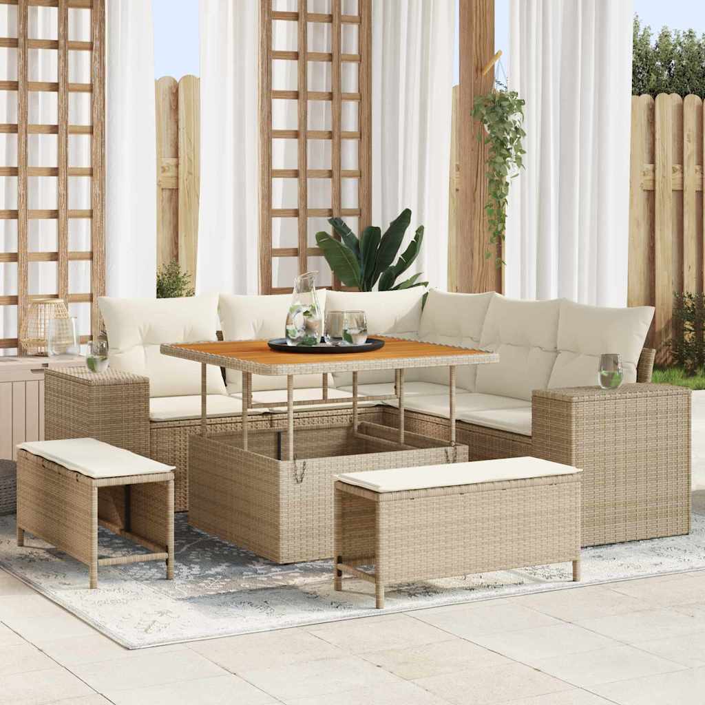vidaXL Tuinbank Set met kussen 8 pcs Zwart poly rattan
