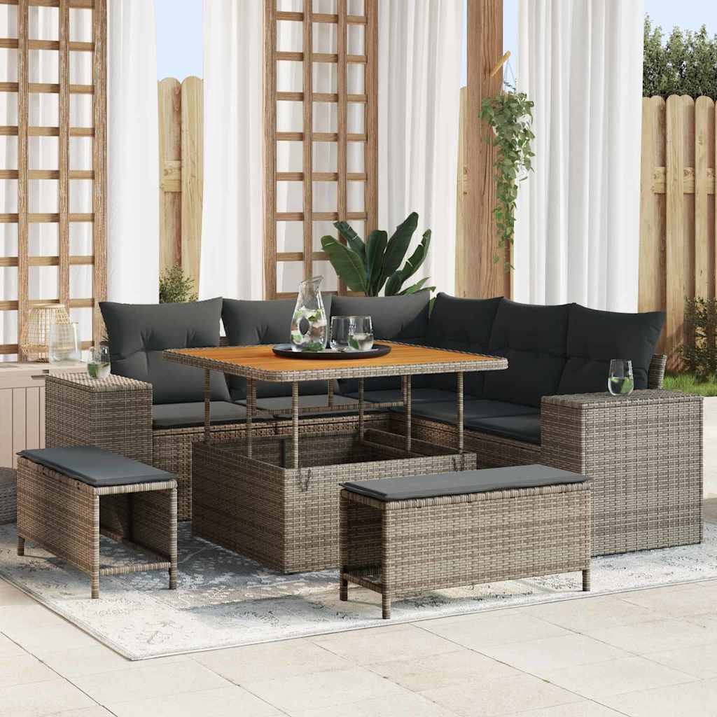 vidaXL Tuinbank Set met kussen 8 pcs Zwart poly rattan