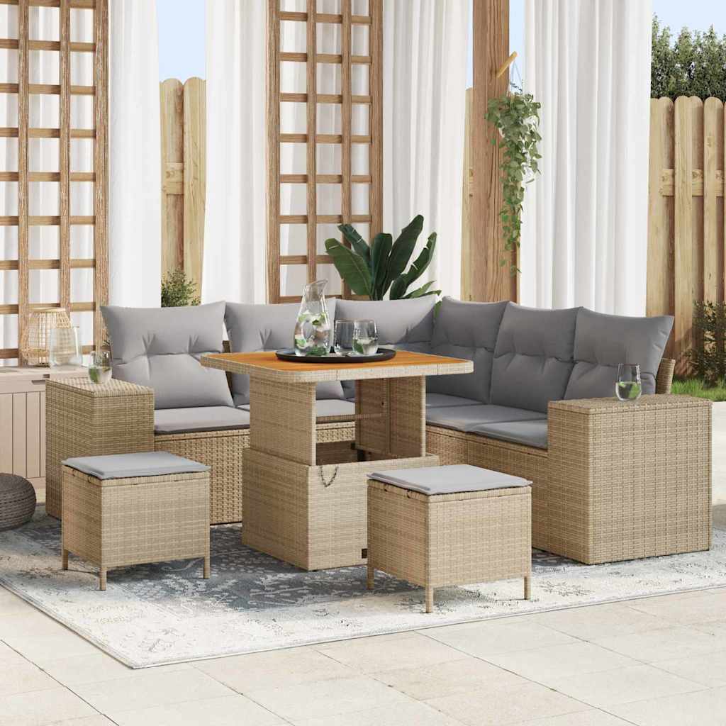 vidaXL Tuinbank Set met kussen 8 pcs Zwart poly rattan