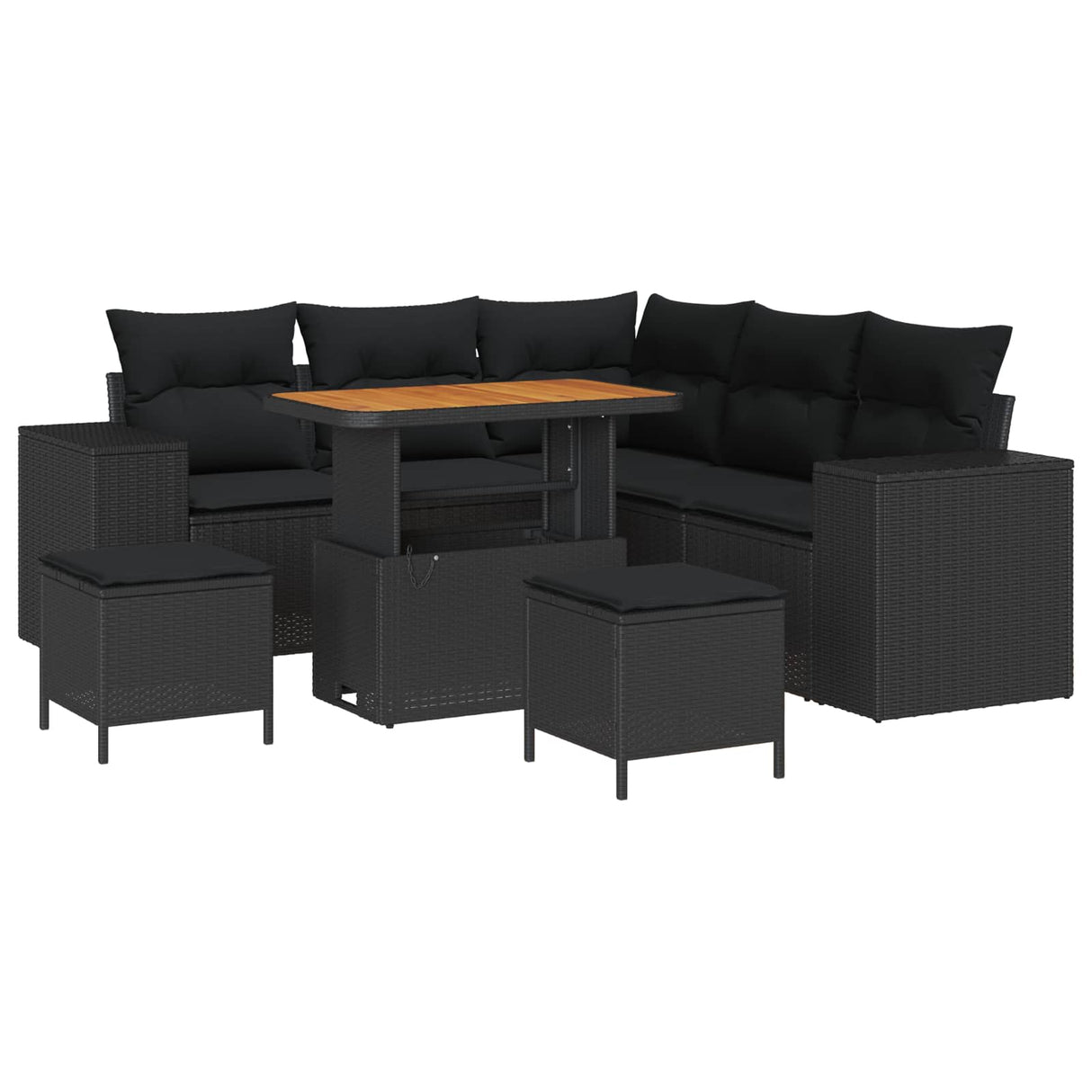 vidaXL Tuinbank Set met kussen 8 pcs Zwart poly rattan