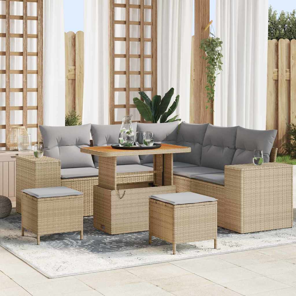 vidaXL Tuinbank Set met kussen 8 pcs Zwart poly rattan