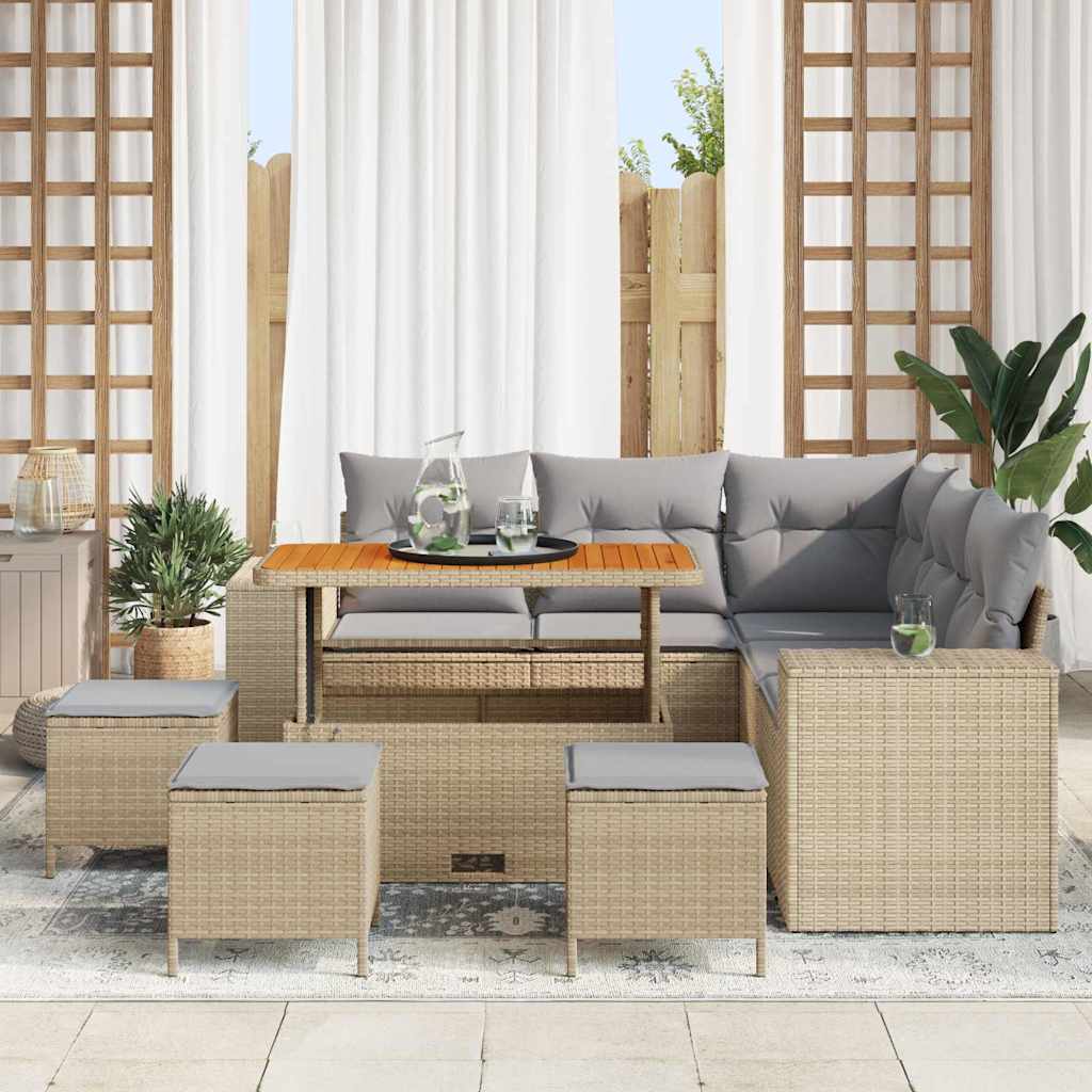 vidaXL Tuinbank Set met kussen 8 pcs Zwart poly rattan