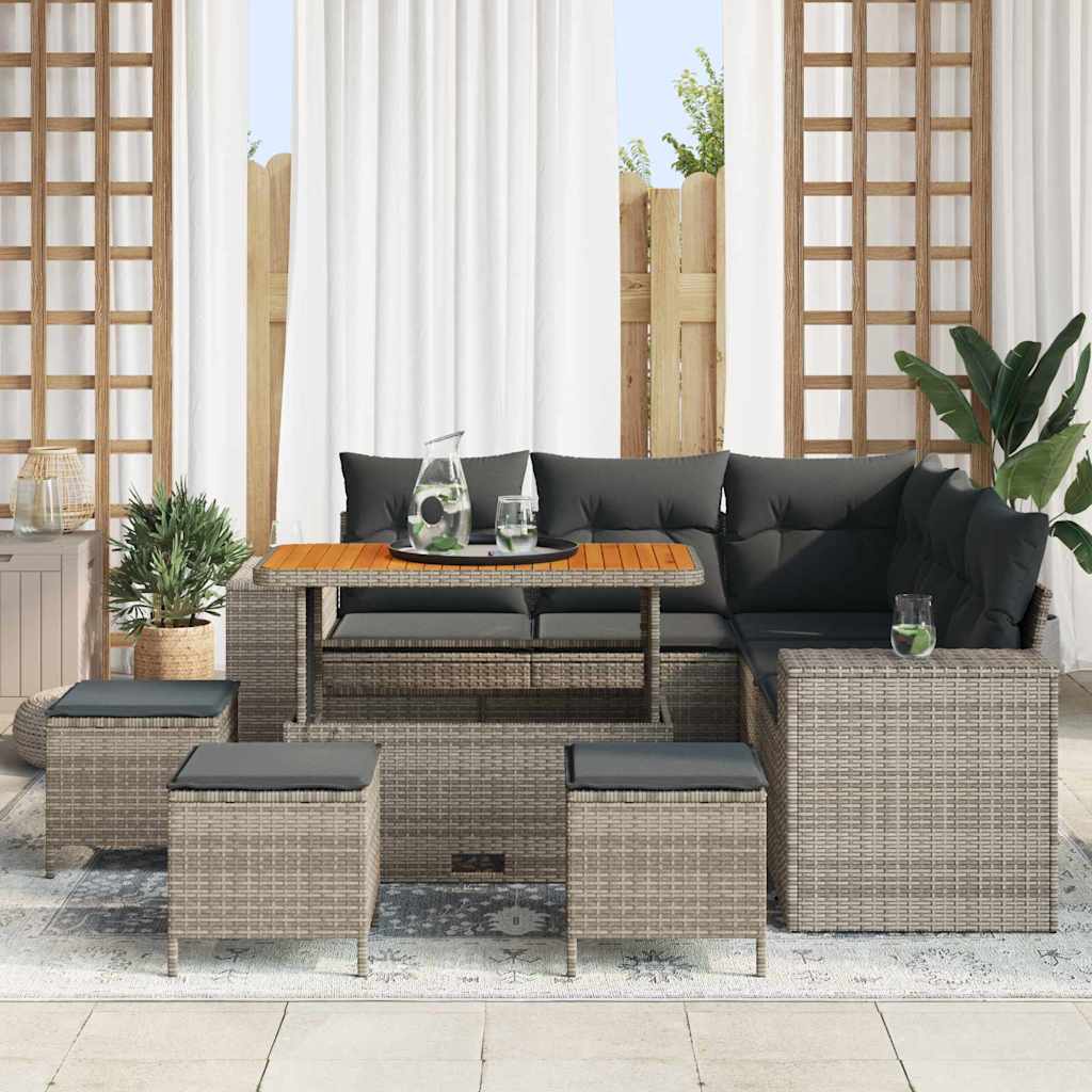 vidaXL Tuinbank Set met kussen 8 pcs Zwart poly rattan