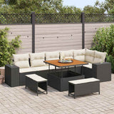 vidaXL Tuinbank Set met kussen 9 pcs Zwart poly rattan