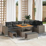 vidaXL Tuinbank Set met kussen 9 pcs Zwart poly rattan