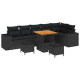 vidaXL Tuinbank Set met kussen 9 pcs Zwart poly rattan
