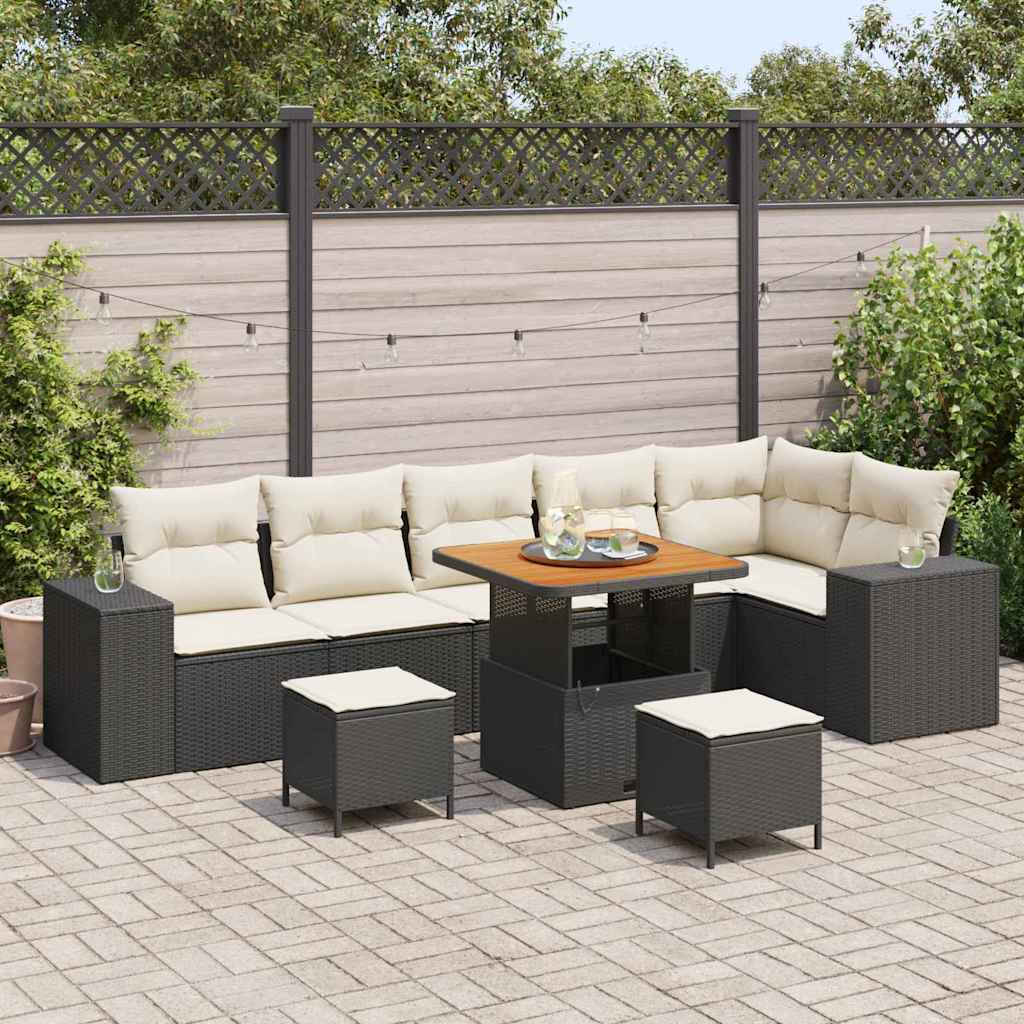 vidaXL Tuinbank Set met kussen 9 pcs Zwart poly rattan