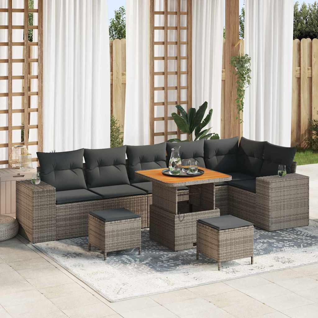 vidaXL Tuinbank Set met kussen 9 pcs Zwart poly rattan