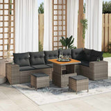 vidaXL Tuinbank Set met kussen 9 pcs Zwart poly rattan