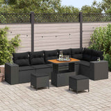 vidaXL Tuinbank Set met kussen 9 pcs Zwart poly rattan