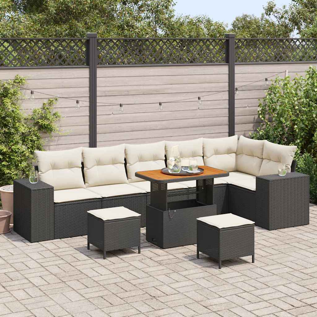 vidaXL Tuinbank Set met kussen 9 pcs Zwart poly rattan