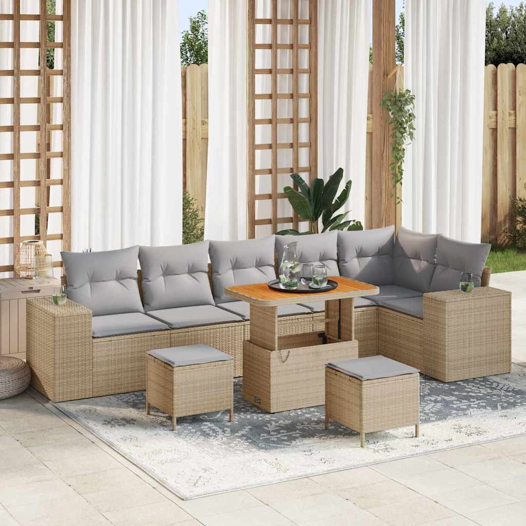 vidaXL Tuinbank Set met kussen 9 pcs Zwart poly rattan