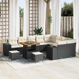 vidaXL Tuinbank Set met kussen 12 pcs Zwart poly rattan
