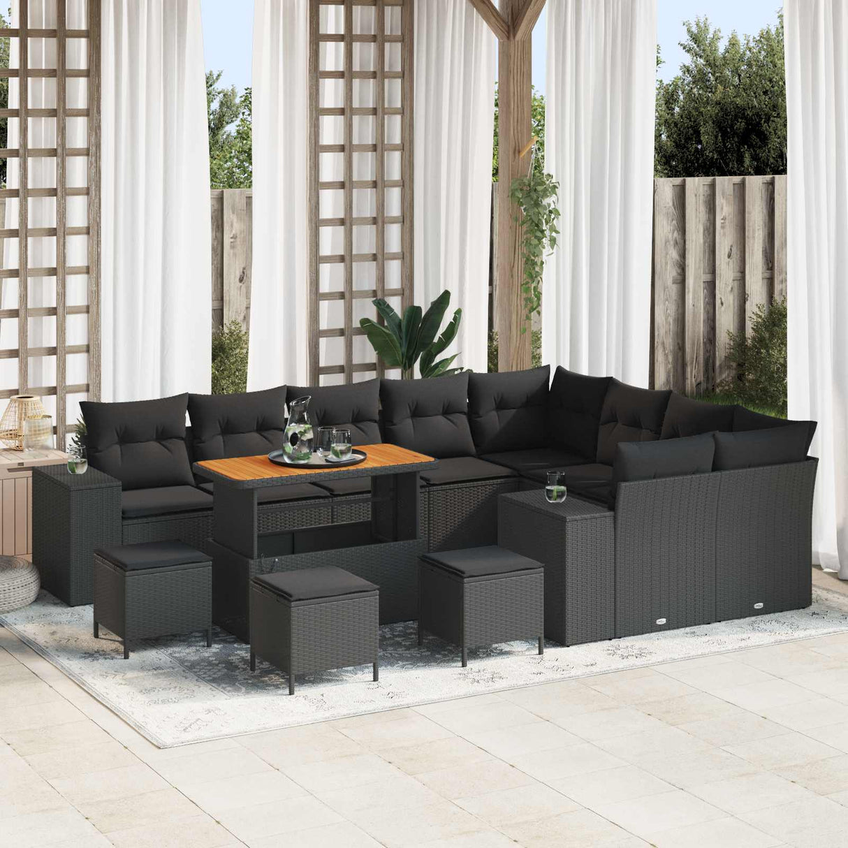 vidaXL Tuinbank Set met kussen 12 pcs Zwart poly rattan