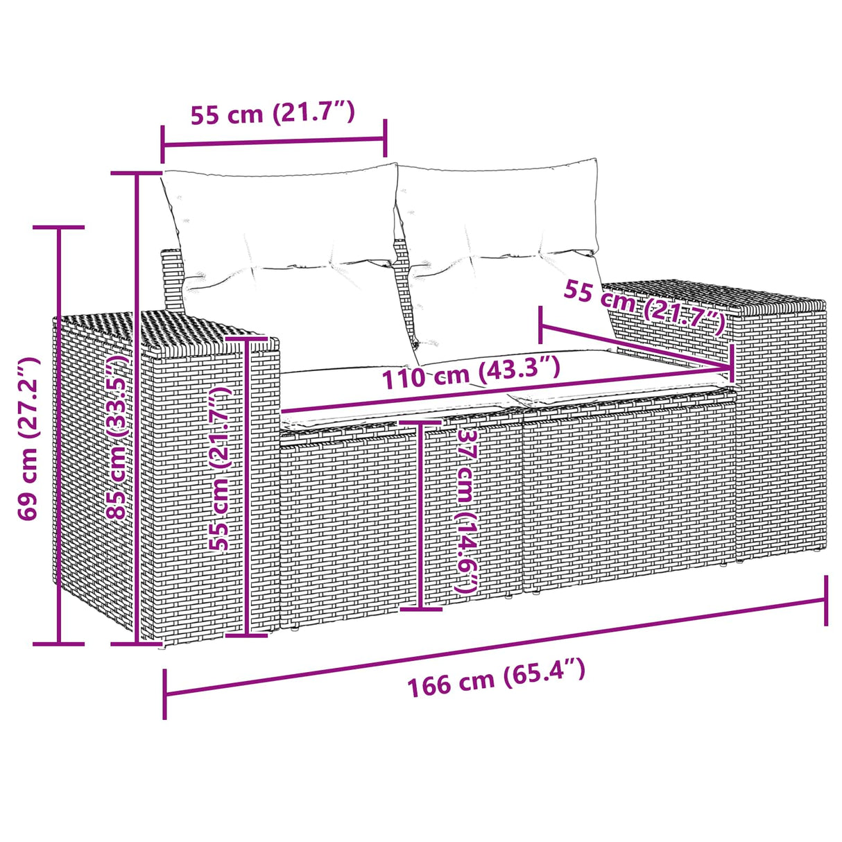 vidaXL Tuinbank Set met kussen 13 pcs Zwart poly rattan