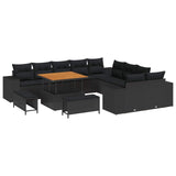 vidaXL Tuinbank Set met kussen 13 pcs Zwart poly rattan