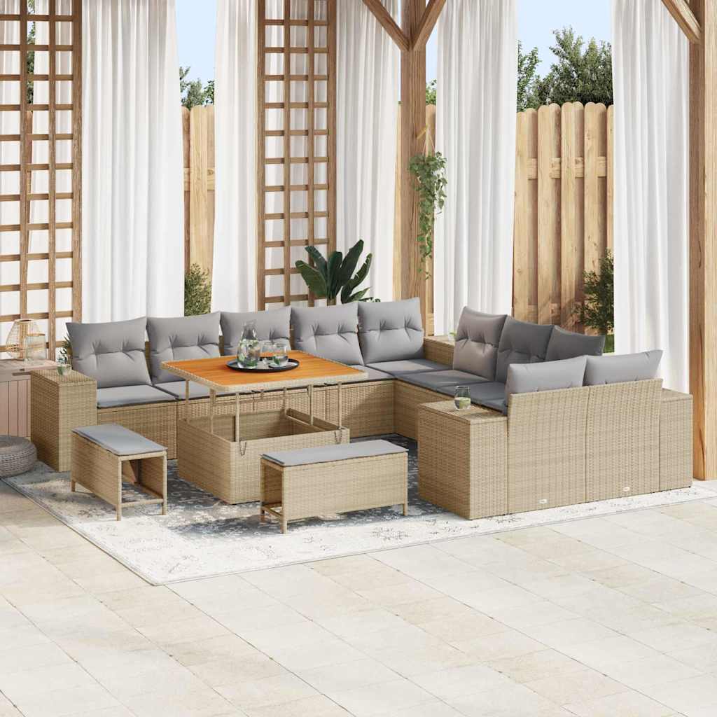 vidaXL Tuinbank Set met kussen 13 pcs Zwart poly rattan