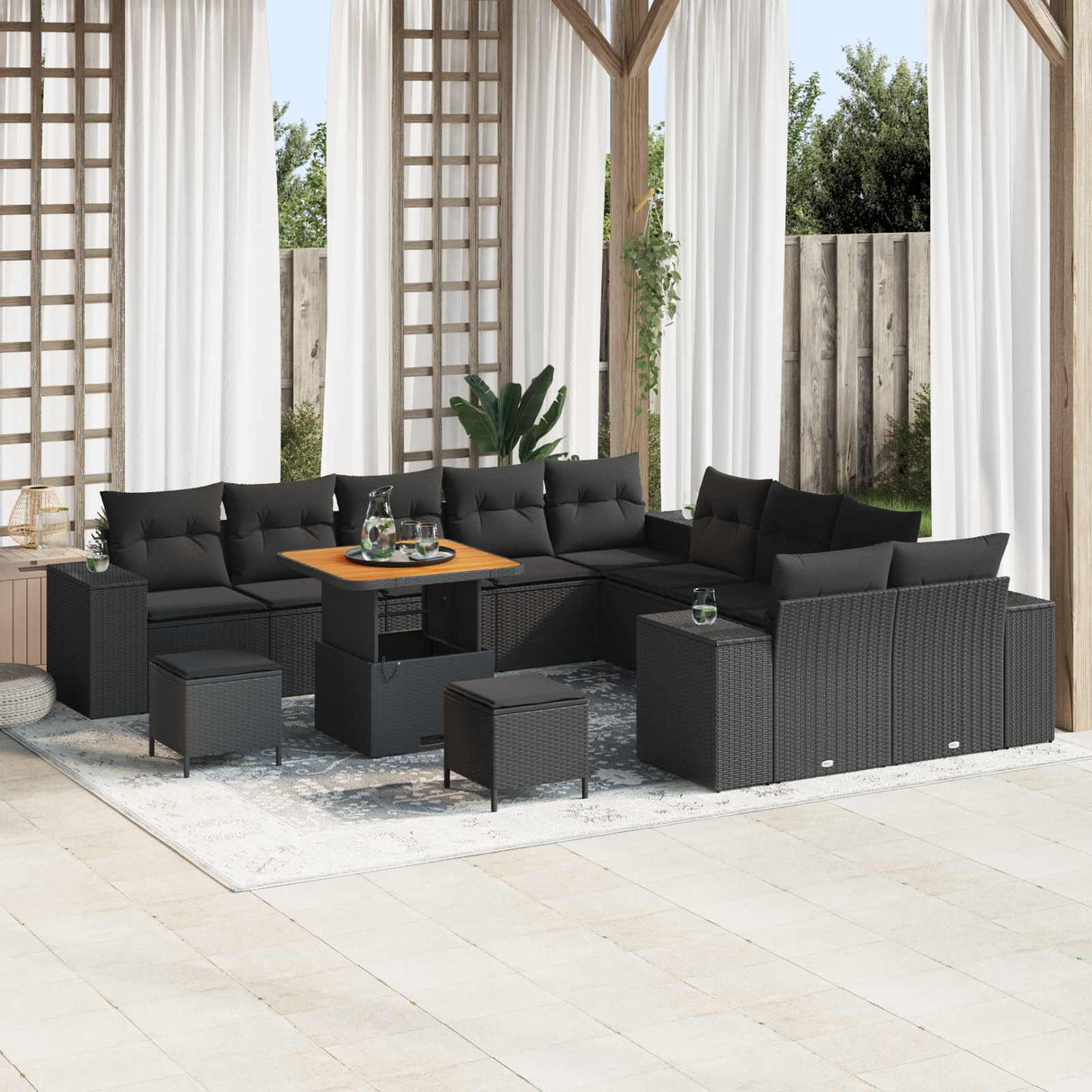 vidaXL Tuinbank Set met kussen 13 pcs Zwart poly rattan