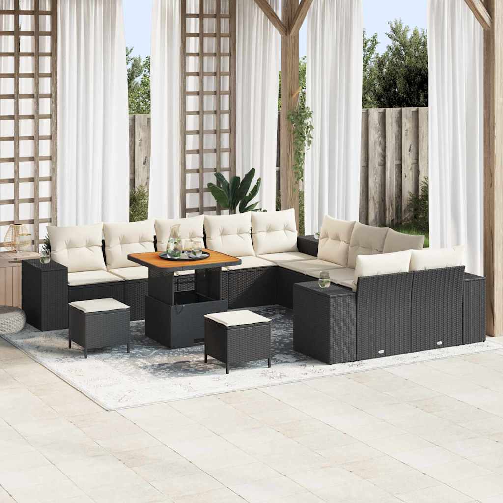 vidaXL Tuinbank Set met kussen 13 pcs Zwart poly rattan